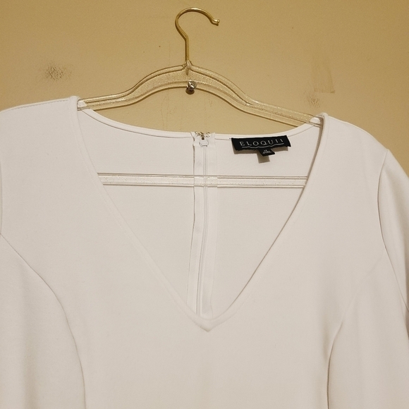 Eloquii | Classic White V-Neck 3/4 Length Sleeve Sheath Dress (Size 14) - Picture 4 of 16
